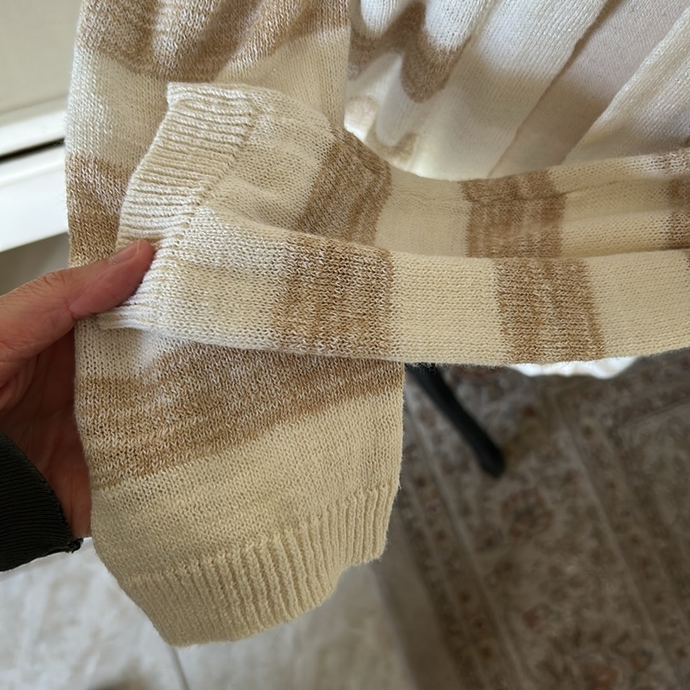Talbots cream tan striped cotton open long cardigan sweater Large petite​​​ - Picture 4 of 12